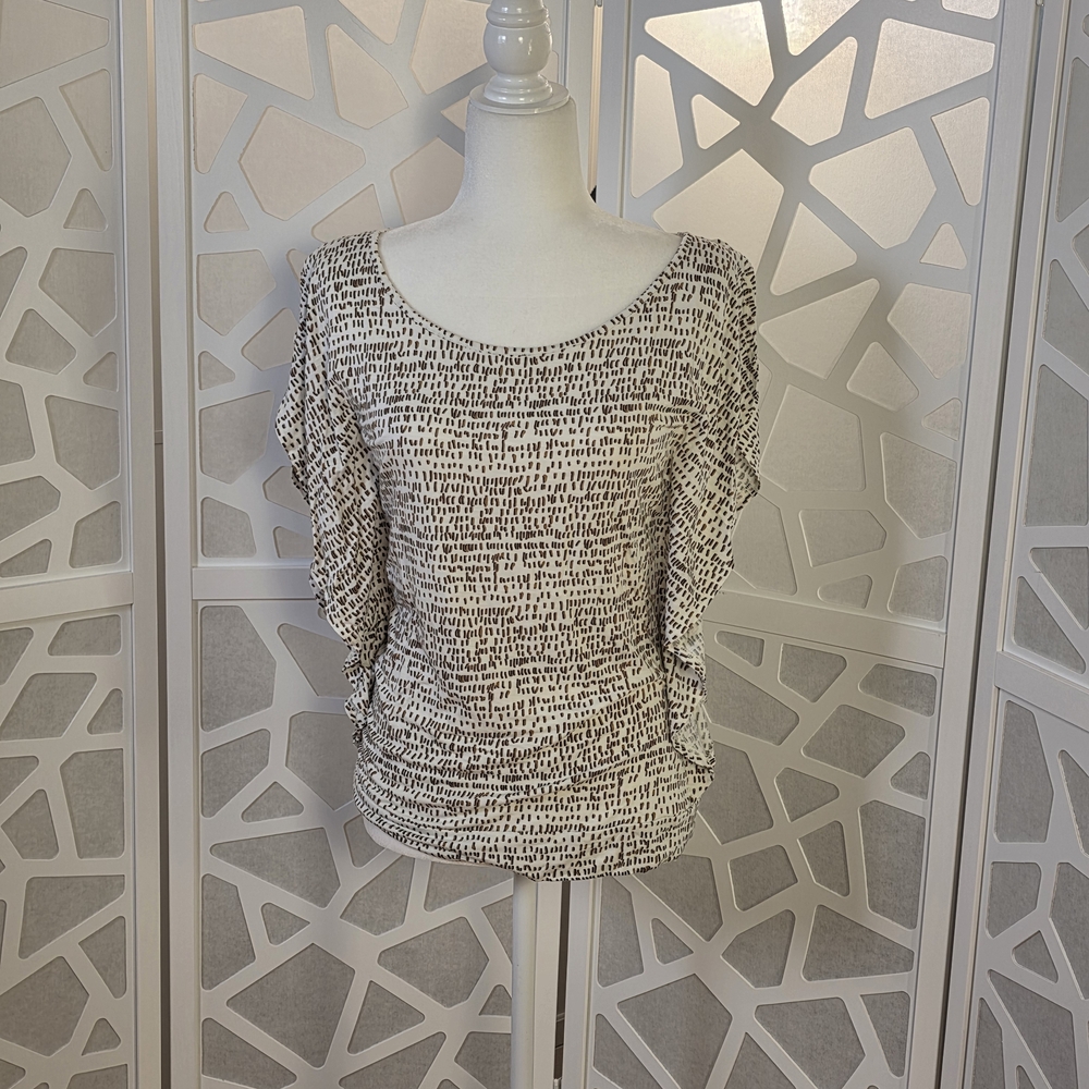 Ann Taylor Loft Brown White Geometric Dolman Sleeve Top Size Sm